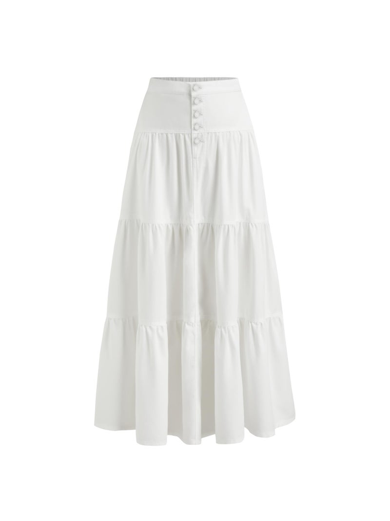 CIDER Womenâ€™s Long Jean Denim Tiered Button Down High Waisted Maxi Skirts - Image 1