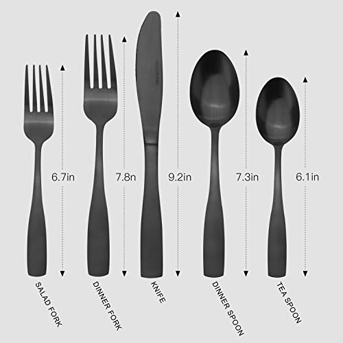 Vanys 20-Piece Silverware Set, Satin Finish Flatware Cutlery Set Service for 4, Knives/Forks/Spoons Included, Dishwasher Safe (Matte Black) - Image 2