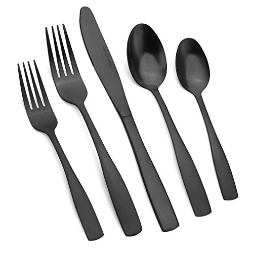 Vanys 20-Piece Silverware Set, Satin Finish Flatware Cutlery Set Service for 4, Knives/Forks/Spoons Included, Dishwasher Safe (Matte Black) - Image 1