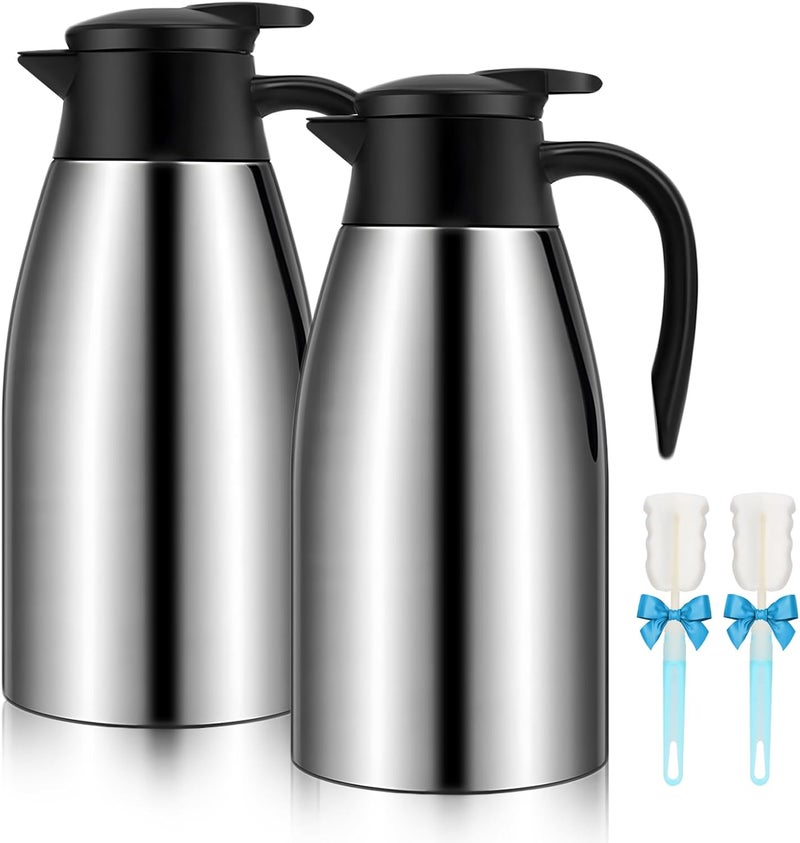 GearRoot 68oz Thermal Coffee Carafe, 2 Pack Airpot Insulated Coffee Urns Stainless Steel Vacuum Thermal Pot Dispenser for Coffee, Hot Water, Tea, Hot Beverage - Keep 12 Hours Hot, 24 Hours Cold (Silver,Silver) - Image 1