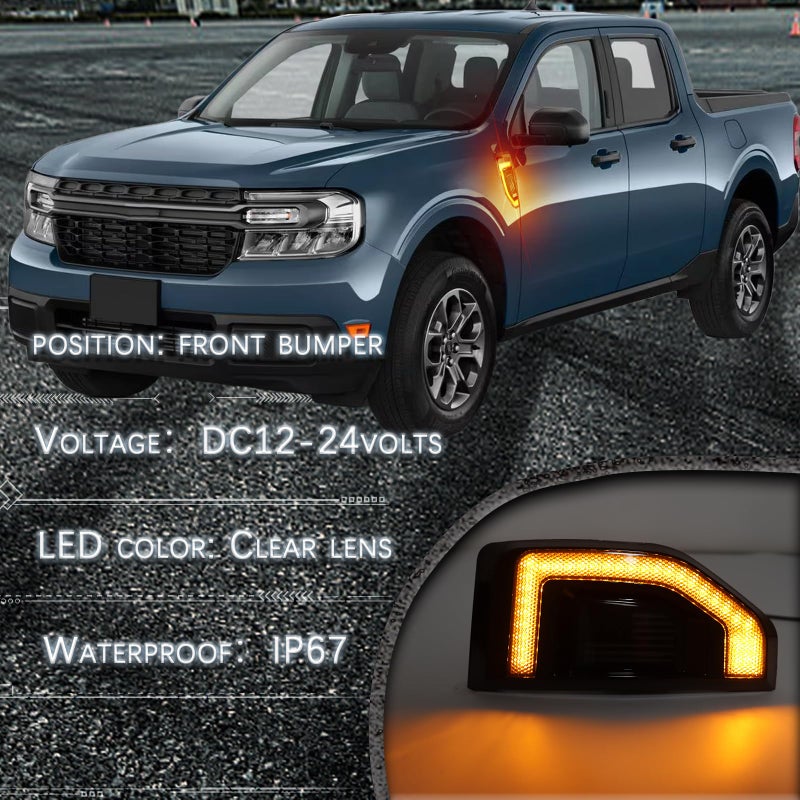 GEEGEETOP Led Fender Side Marker Lights Assembly, 2 Pcs Amber Front Fender Lamp Kit for Ford Maverick 2022-2025 Trucks/Pickup,Function as Amber Sequential Turn Signal Light & Daytime Running Light - Image 3