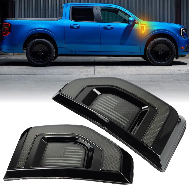 GEEGEETOP Led Fender Side Marker Lights Assembly, 2 Pcs Amber Front Fender Lamp Kit for Ford Maverick 2022-2025 Trucks/Pickup,Function as Amber Sequential Turn Signal Light & Daytime Running Light - Image 1