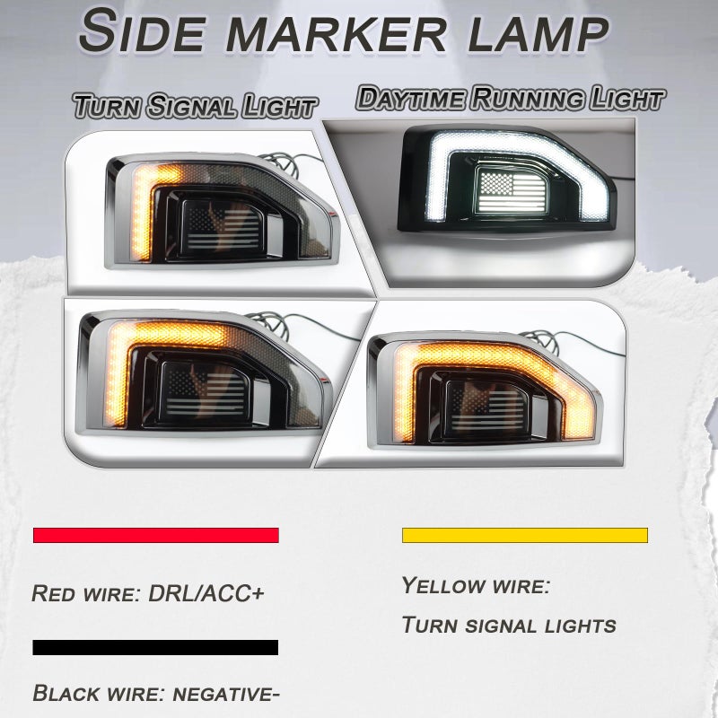 GEEGEETOP Led Fender Side Marker Lights Assembly, 2 Pcs Amber Front Fender Lamp Kit for Ford Maverick 2022-2025 Trucks/Pickup,Function as Amber Sequential Turn Signal Light & Daytime Running Light - Image 2