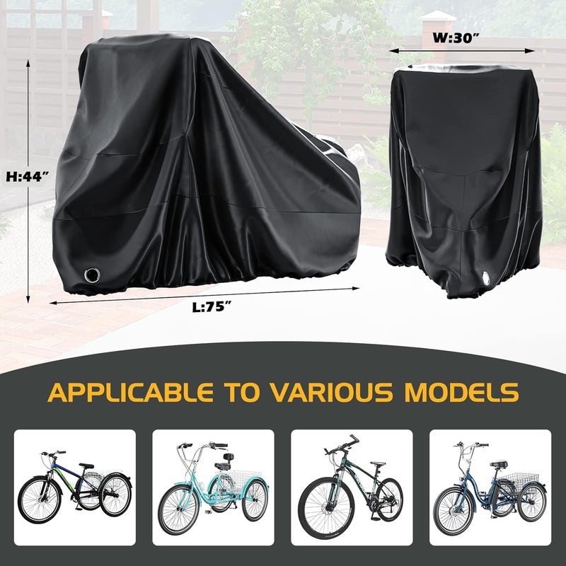 MOONCOOL Adult Tricycle Cover Trike Cover, 3 Wheeled Bicycle Bike Cover for Outdoor Storage Waterproof, Dust Wind Proof for Bikes - Image 2