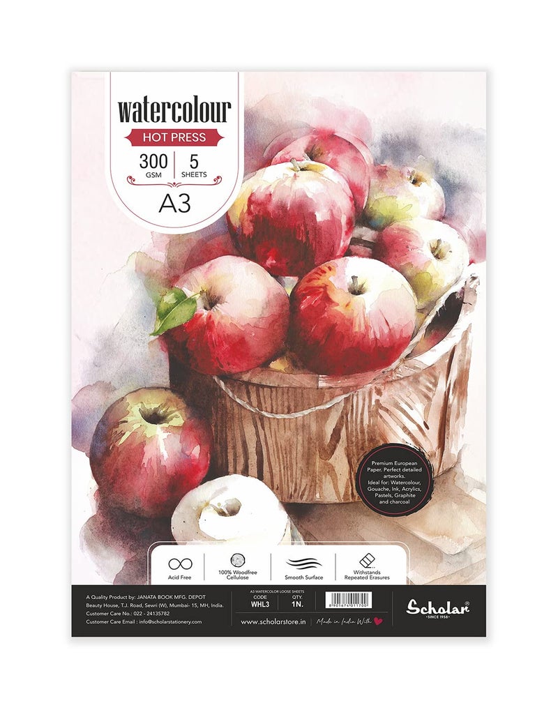 Scholar Watercolour Hot Pressed Loose Sheets (300 GSM) (A3) - Image 1