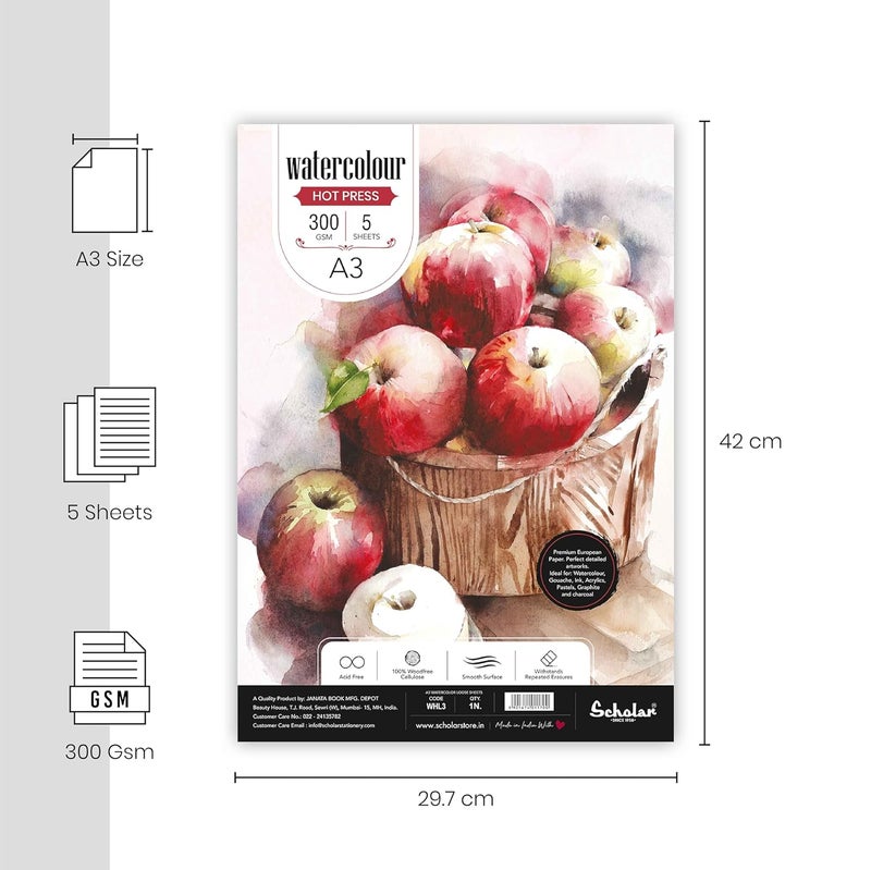 Scholar Watercolour Hot Pressed Loose Sheets (300 GSM) (A3) - Image 2