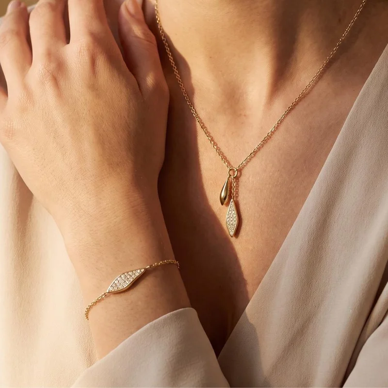 روزفيلد Rosefield Pave Gold Leaf + Lariat Set