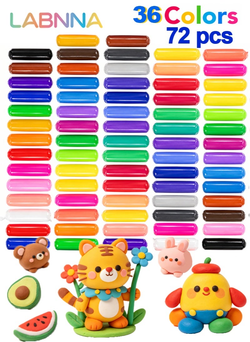72 Packs Air Dry Clay Kit,36 Colors Modeling Clay for Kids, Safe & Non-Toxic, DIY Model Art & Crafts Toys with Sculpting Tools, Home Party Favors, Birthday Toys Gift for Ages 3-12 Boys Girls,Ideal Creative Art Crafts Gift for Kids