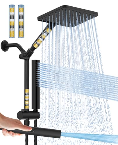 Hombeter Filtered Shower Head with Handheld Combo High Pressure Shower Head with Filters 10 Inch Rain Shower Head Height Adjustable Dual Water Softener Shower Head for Hard Water Removes Chlorine - Image 1