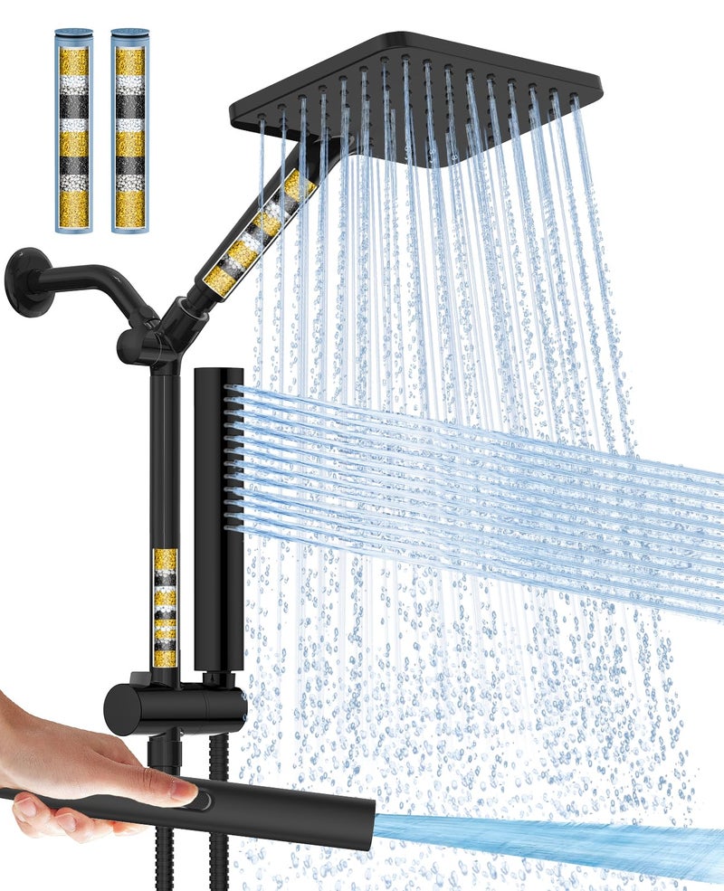 Hombeter Filtered Shower Head with Handheld Combo High Pressure Shower Head with Filters 10 Inch Rain Shower Head Height Adjustable Dual Water Softener Shower Head for Hard Water Removes Chlorine - Image 2