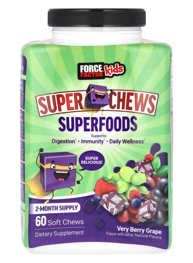 Force Factor Kids Super Chews Superfoods Very Berry Grape 60 Soft Chews - Image 1