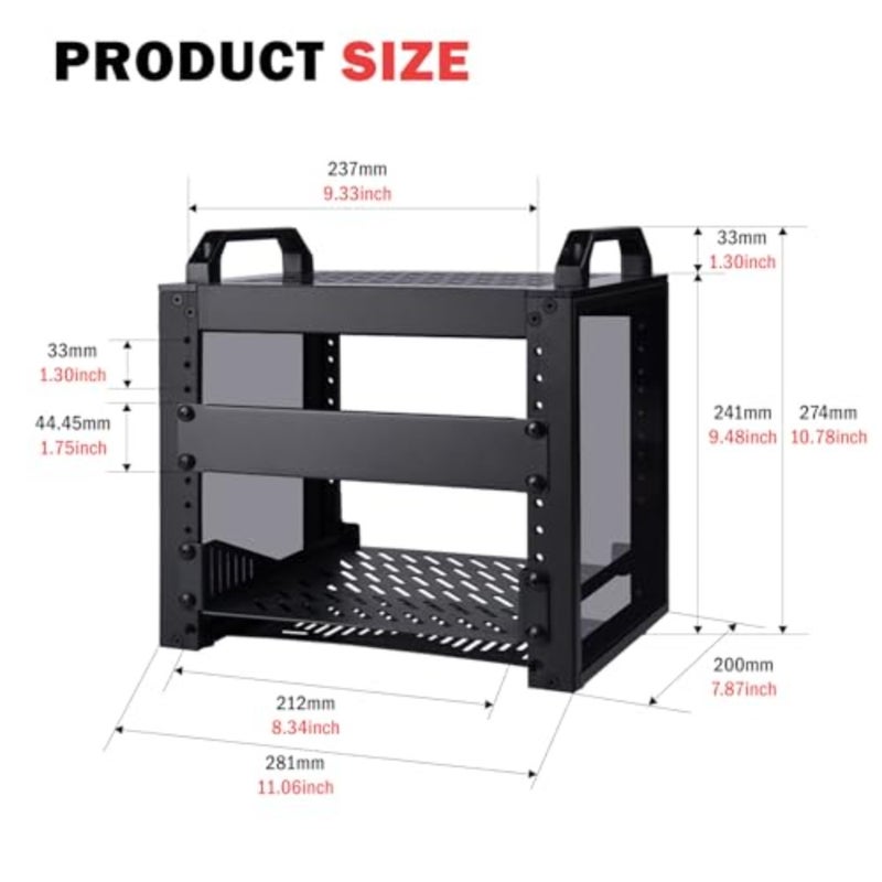 خزانة خادم 4U، رف خادم 10 بوصة للشبكة والخوادم ومعدات الصوت والفيديو، DeskPi RackMate T0 Rackmount باللون الأسود - Image 3
