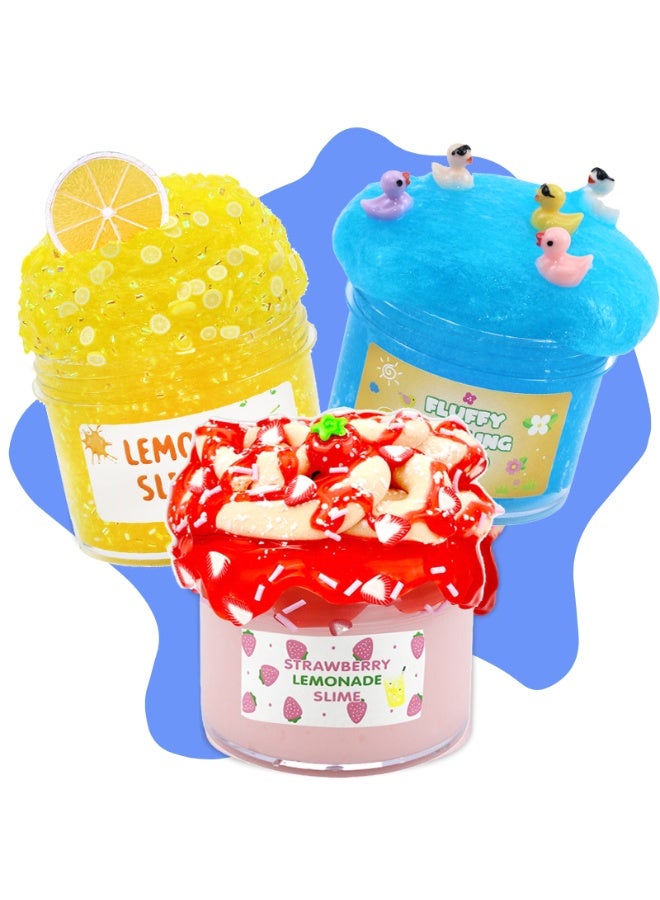 سيمدو مجموعة سلايم بثلاث عبوات بموضوع الحلويات – سلايم ناعم وشفاف وكريمي مع زينة، لعبة حسية غير لاصقة للأطفال، هدية عيد ميلاد - Image 1