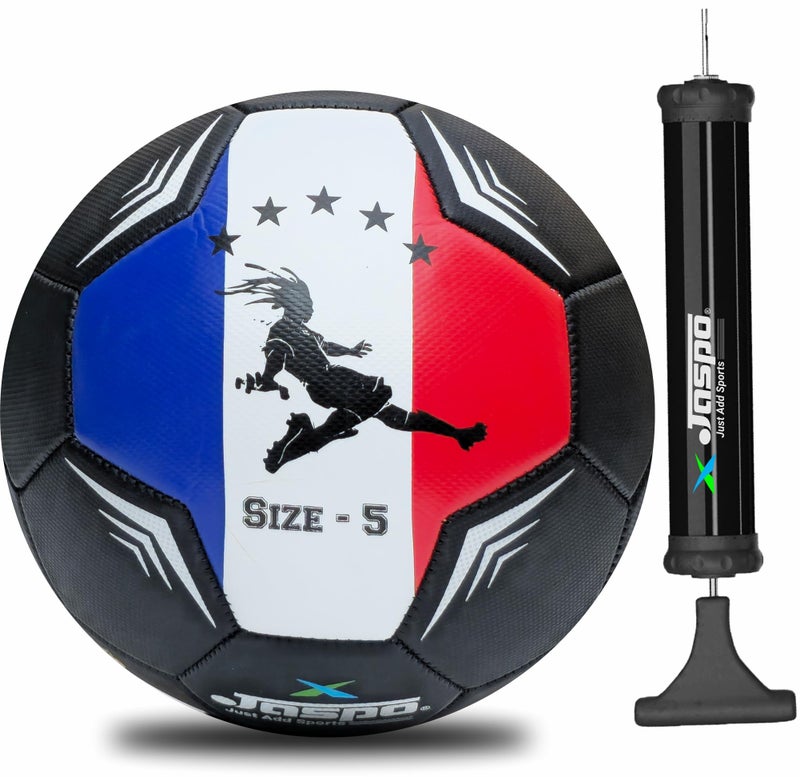 jaspo Soccer Champ Football, Tpu Material, Machine Stitched, Size 5, Under 12 Years Age Group, 6 To 8 Lbs Inflation (Football+Pump, France) black - Image 1