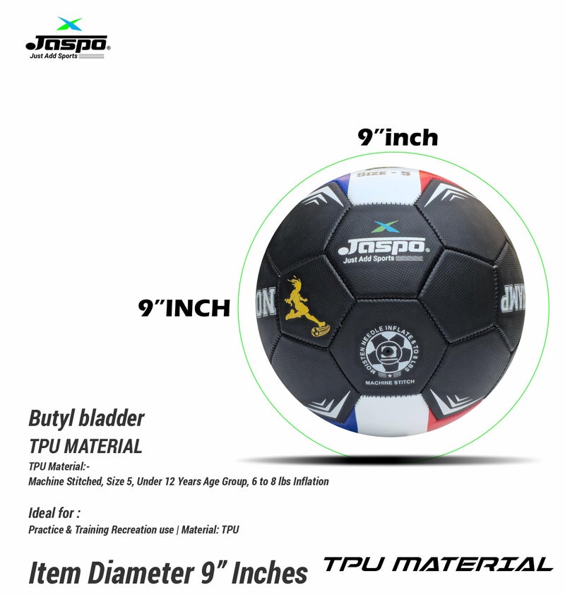 jaspo Soccer Champ Football, Tpu Material, Machine Stitched, Size 5, Under 12 Years Age Group, 6 To 8 Lbs Inflation (Football+Pump, France) black - Image 2