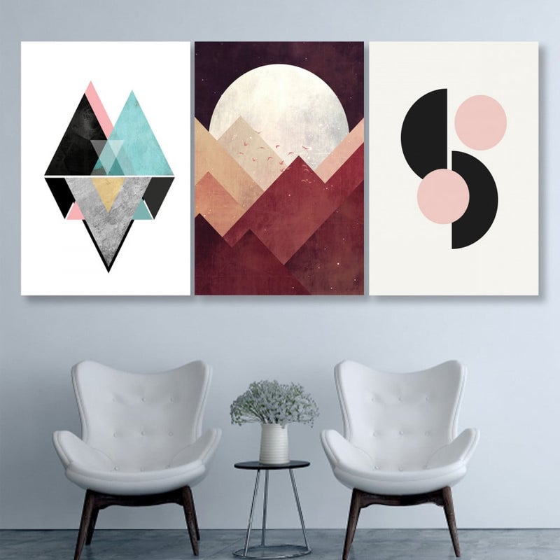 ماركتنا ثلاث لوحات قماشية بتصميم فن تجريدي مع برواز مجوف مقاس (90×40) ثلاث قطع - Image 1