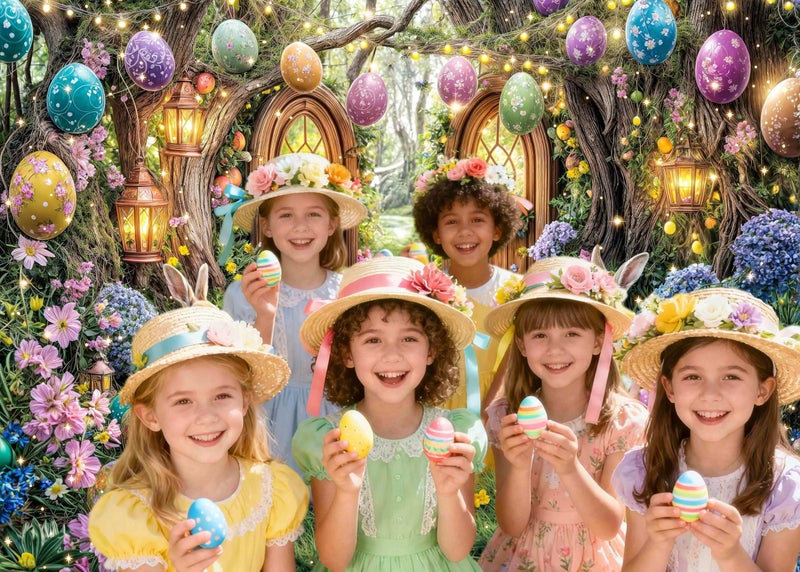 DeeCabin 7X5ft Enchanted Forest Easter Backdrop Fairy Tale Rabbit Magic Garden Easter Egg Wonderland Floral Photography Background for Kids Girls Party Decoration Cake Table Photo Booth Props - Image 4