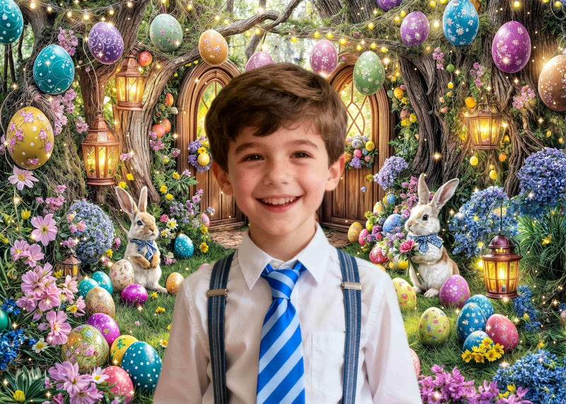 DeeCabin 7X5ft Enchanted Forest Easter Backdrop Fairy Tale Rabbit Magic Garden Easter Egg Wonderland Floral Photography Background for Kids Girls Party Decoration Cake Table Photo Booth Props - Image 5