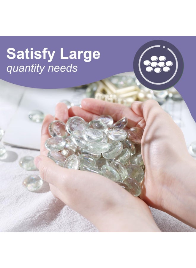 200PCS Flat Glass Marbles 2.5Lb, 200PCS Premium Blue Mixed Color And Clear Flat Gems Decorative Glass Stones Vase Filler Beads Table Scatter Decor (Color : Clear)  - Image 2