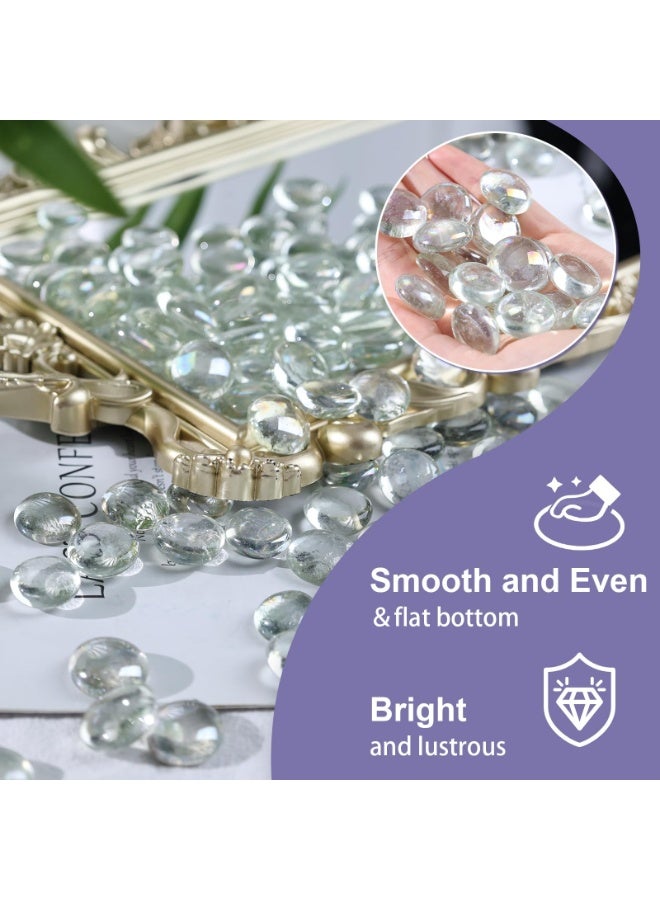 200PCS Flat Glass Marbles 2.5Lb, 200PCS Premium Blue Mixed Color And Clear Flat Gems Decorative Glass Stones Vase Filler Beads Table Scatter Decor (Color : Clear)  - Image 3