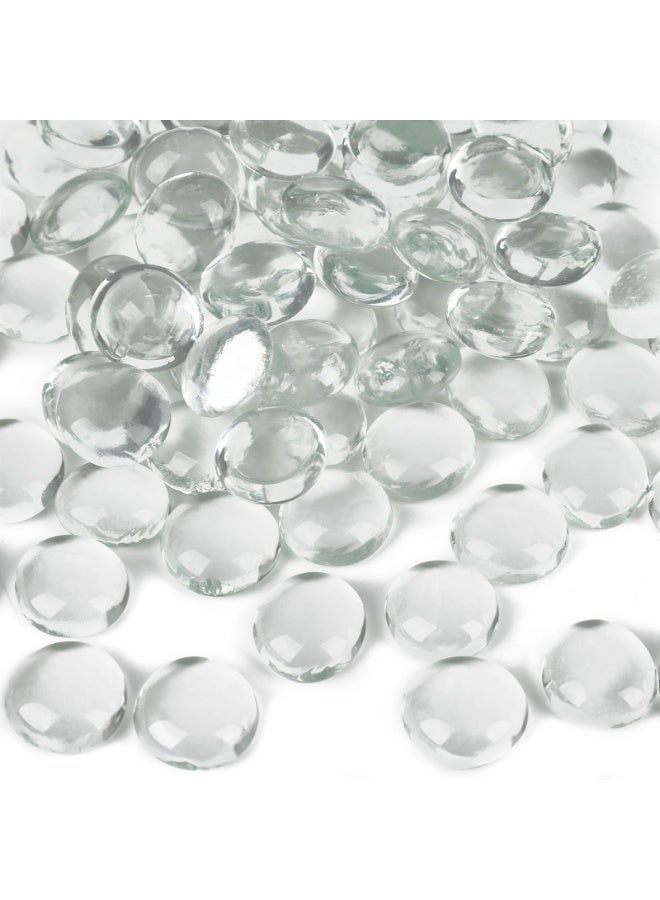 200PCS Flat Glass Marbles 2.5Lb, 200PCS Premium Blue Mixed Color And Clear Flat Gems Decorative Glass Stones Vase Filler Beads Table Scatter Decor (Color : Clear)  - Image 1