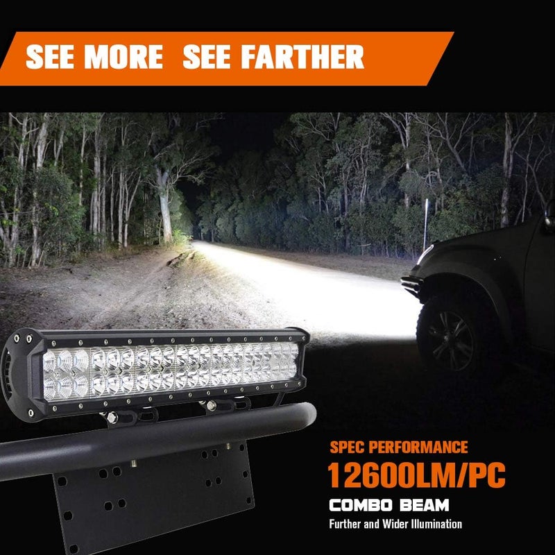 Chelhead License Plate Frame Mounting Bracket with 20 Inch 126W Led Light Bar 6000K Spot Flood Combo Beam Off Road Lights Driving Lights Compatible for Almost All car Jeep Truck Pickup SUV 4x4 - Image 2