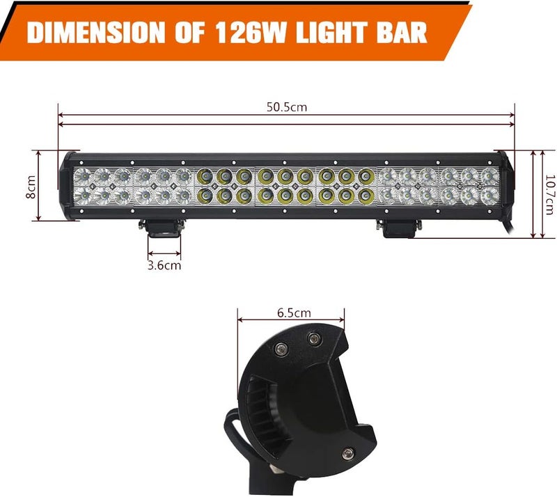 Chelhead License Plate Frame Mounting Bracket with 20 Inch 126W Led Light Bar 6000K Spot Flood Combo Beam Off Road Lights Driving Lights Compatible for Almost All car Jeep Truck Pickup SUV 4x4 - Image 4