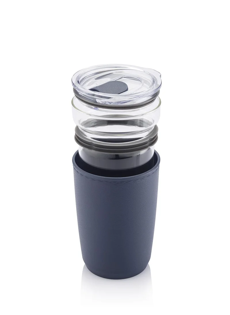 Hans Larsen CERRA - Hans Larsen Premium Glass Tumbler with Recycled Protective Sleeve - Blue
