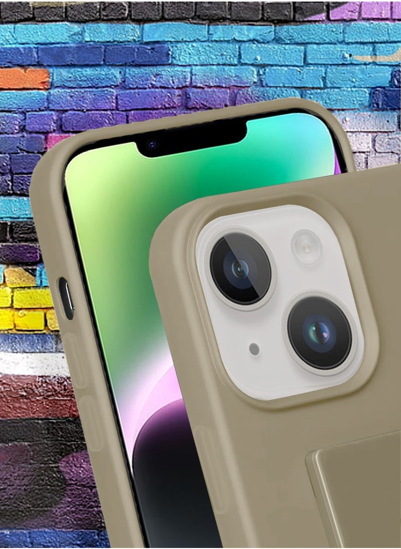 Wtech - PU Silicone Slim Rubber Hand Grip Case Cover For Apple iPhone 14 Light Brown - Image 1