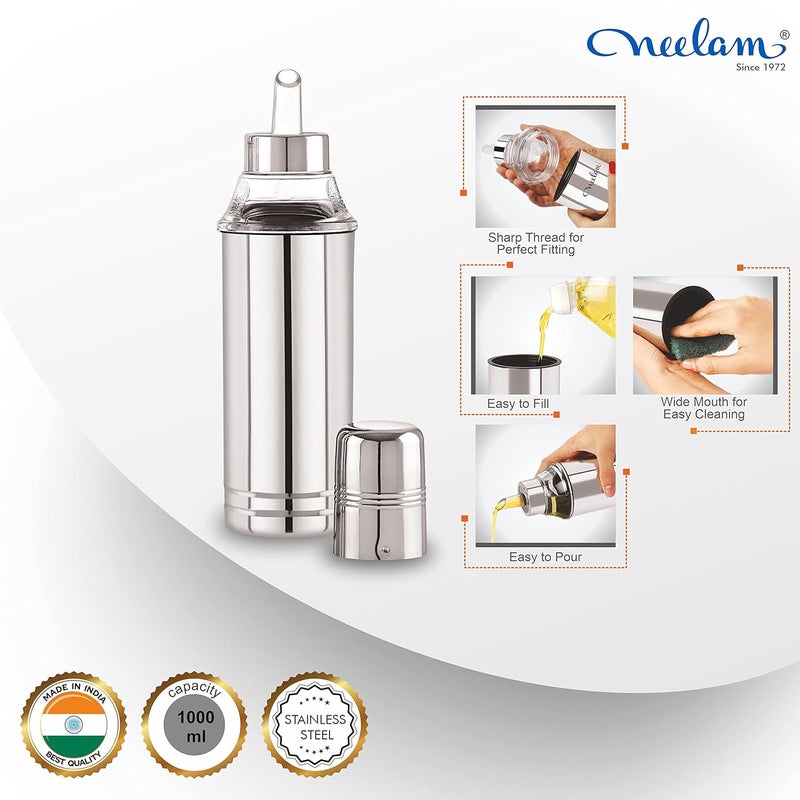 neelam Stainless Steel Oil Bottle 1000 ml – Durable and Elegant Storage Container for Oil, Vinegar, and Other Liquids, Leak-Proof Design, Ideal for Kitchen Use and Daily Cooking Needs. - Image 3