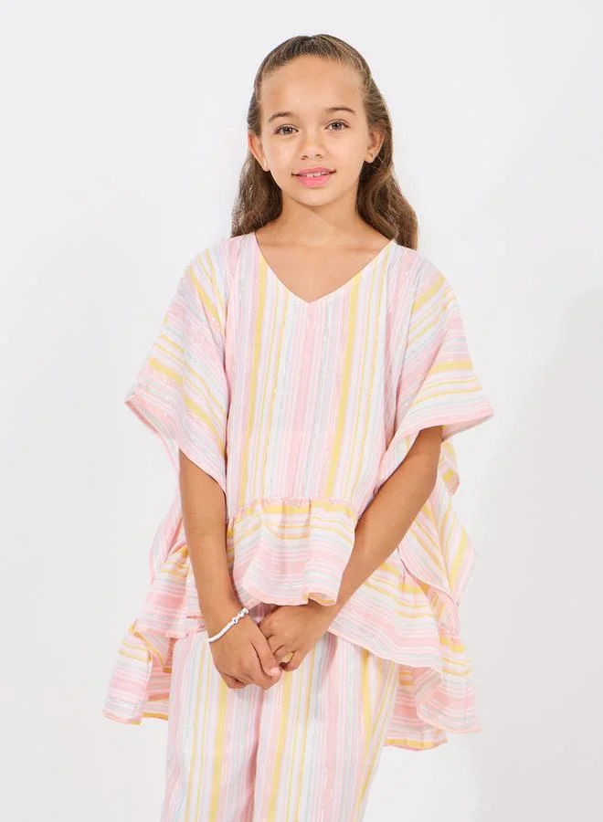 ستايلي Multi Striped Ruffled Edge Top & Pants Set