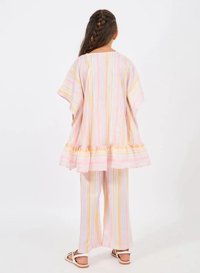 ستايلي Multi Striped Ruffled Edge Top & Pants Set