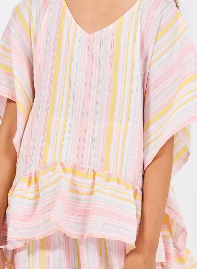 ستايلي Multi Striped Ruffled Edge Top & Pants Set