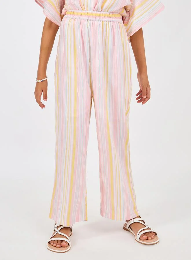 ستايلي Multi Striped Ruffled Edge Top & Pants Set