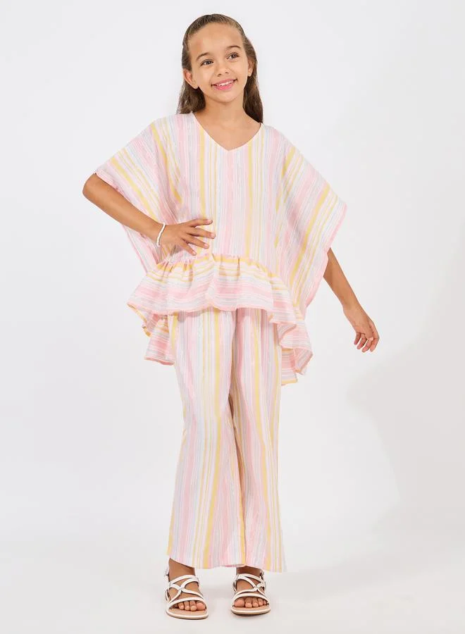 ستايلي Multi Striped Ruffled Edge Top & Pants Set