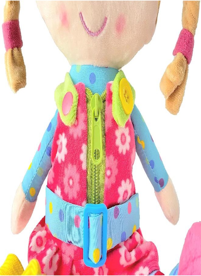 Sugar Snap Plush Learn to Dress Montessori Toy Doll for Toddlers - 15" - Zipper, Snaps, Buttons, Buckle and Shoe Tying Practice for Kids - Montessori Toy for 2 3 4 5 Year Old