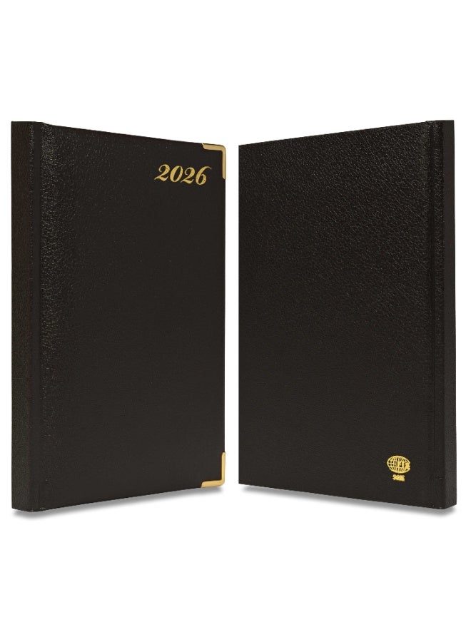 FIS مفكرة 2026، حجم A5 (148x210 مم)، غلاف صلب من مواد الفينيل، مبطنة من جهة واحدة، زوايا ذهبية، السبت والأحد مجتمعة، إنجليزي، ورق أبيض 60 جرام، لون شوكولاتة - FSDI92E26CH - Image 2