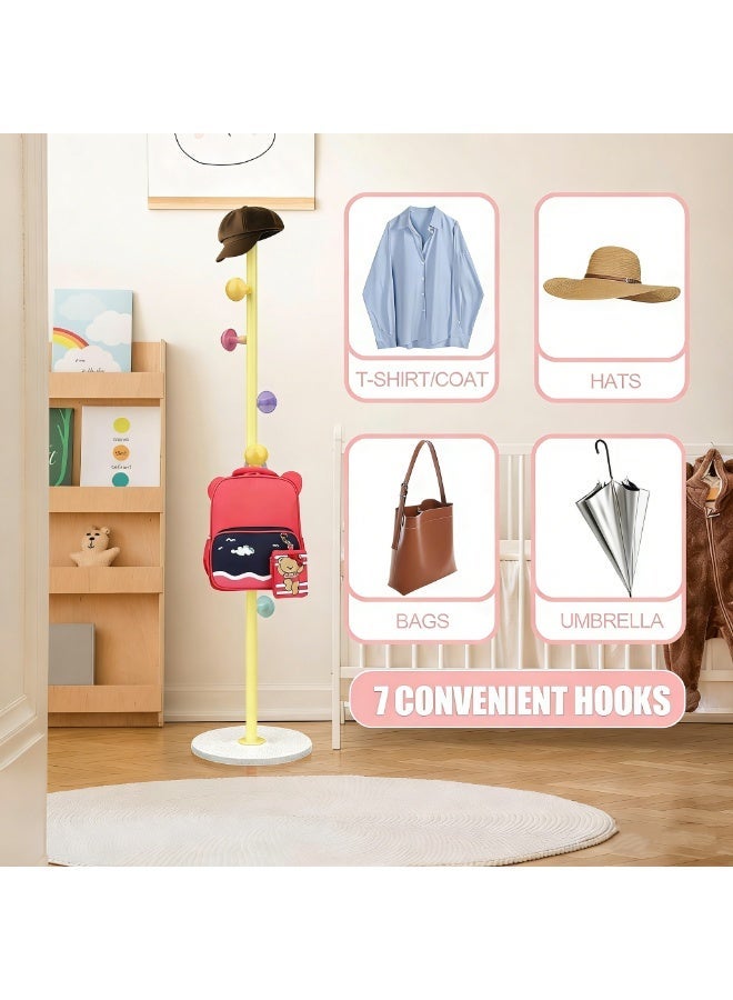 XICEN Mushroom Coat Rack for Kids, Metal Coat Tree Stand with 7 Hooks and 2 Adjustable Height, Easy to Assemble Coat Tree Stand Clothes Hanger for Nursery, Entryway, Hallway, Bedroom - Image 4