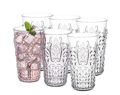 KLIFA BLOIS 205 ounce Set of 6 Acrylic Highball Drinking Glasses BPAFree Stackable Plastic Drinkware Dishwasher Safe Vintage Looking Cups Clear