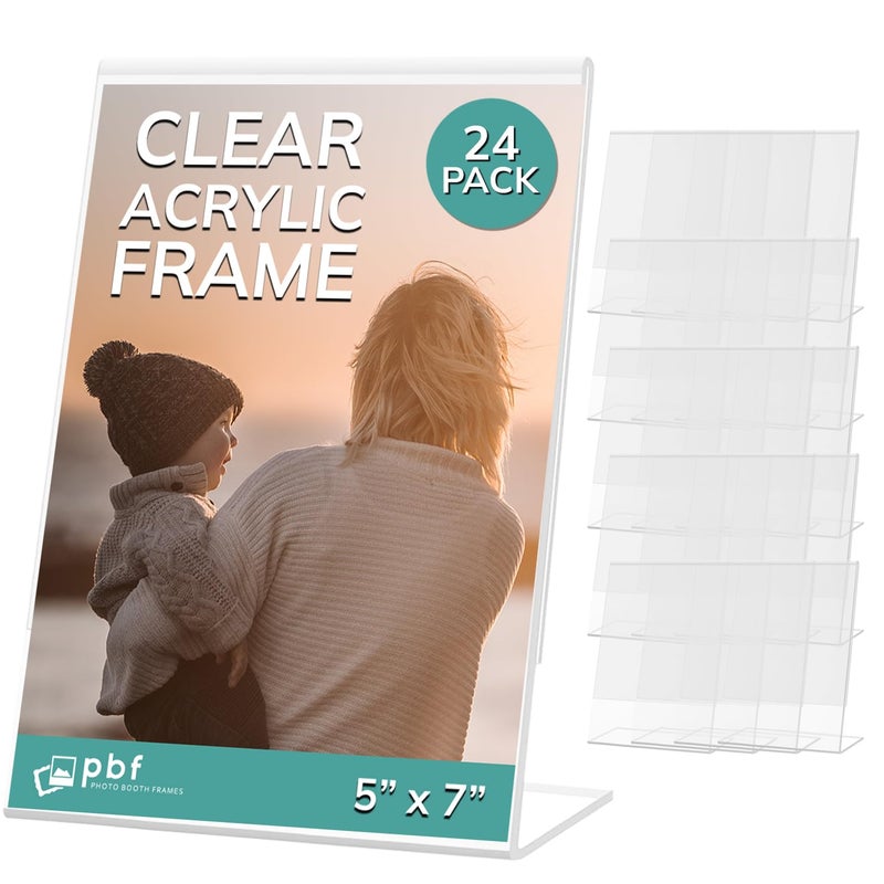PBF 5x7 Acrylic Sign Holder  Vertical Stand Up Slanted Display  Clear Picture Frame Menu Table Top Stand Plastic Flyer Holder 96Pack