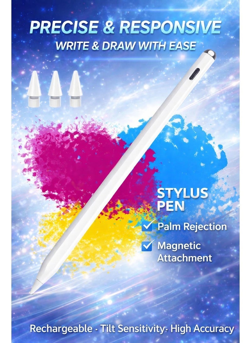 Stylus Pen for iPad with Magnetic Wireless Charging, Palm Rejection & Tilt Sensitivity, Bluetooth Battery Display, Fast Charge, Compatible with iPad Pro/Air/Mini (2018–2024) - Image 3