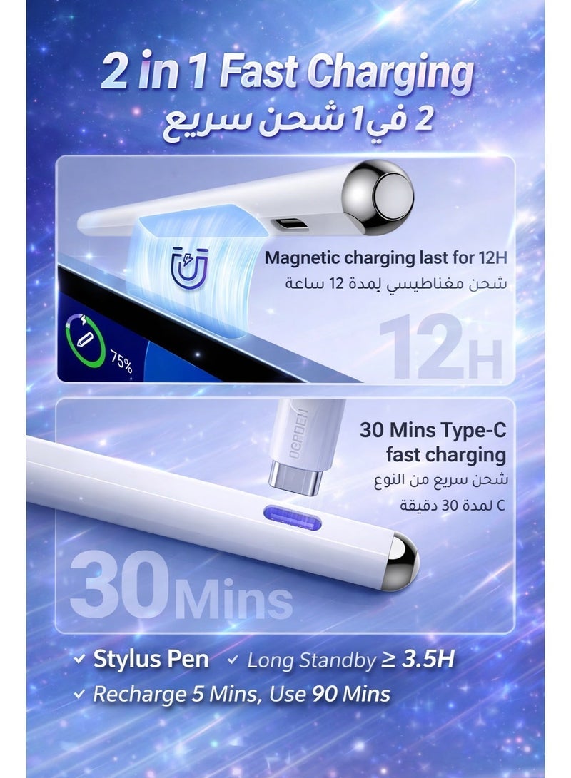 Stylus Pen for iPad with Magnetic Wireless Charging, Palm Rejection & Tilt Sensitivity, Bluetooth Battery Display, Fast Charge, Compatible with iPad Pro/Air/Mini (2018–2024) - Image 4