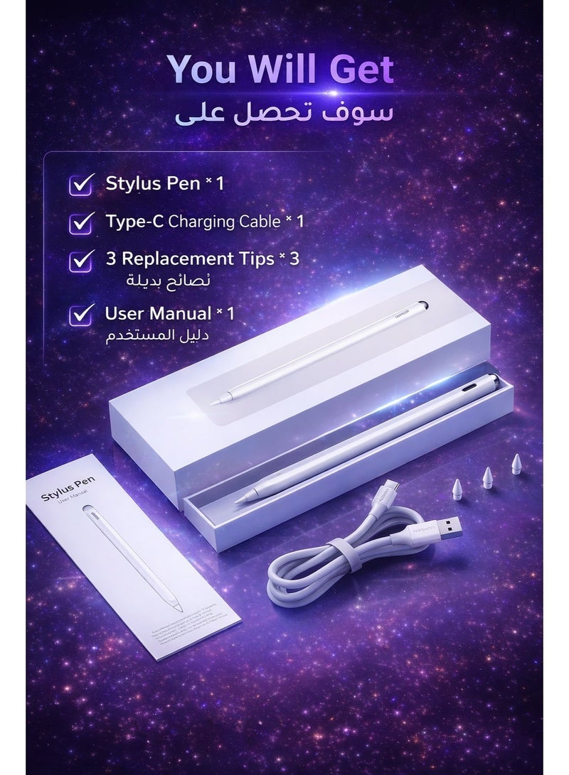 Stylus Pen for iPad with Magnetic Wireless Charging, Palm Rejection & Tilt Sensitivity, Bluetooth Battery Display, Fast Charge, Compatible with iPad Pro/Air/Mini (2018–2024) - Image 2