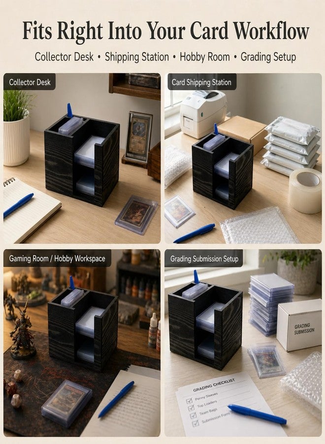 GoFika TCG Rip Caddy Shipping Station Top Loader and Penny Sleeve Dispenser Trading Card Organizer Wooden Storage Box 6.29x5.1x4.52 in - Image 2