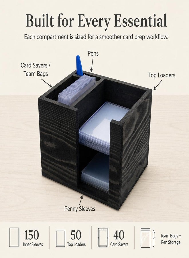 GoFika TCG Rip Caddy Shipping Station Top Loader and Penny Sleeve Dispenser Trading Card Organizer Wooden Storage Box 6.29x5.1x4.52 in - Image 3