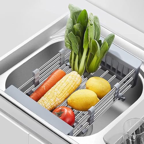 Luximal Adjustable Sliding Vegetable Basket for Kitchen Sinks | Expandable Upto 50cm | Stainless Steel Retractable Kitchen Dish Dryer/Rack Sink Basket | Strainer for Utensils, Fruits, Vegetables - Image 3