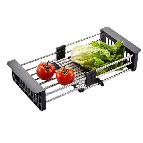 Luximal Adjustable Sliding Vegetable Basket for Kitchen Sinks | Expandable Upto 50cm | Stainless Steel Retractable Kitchen Dish Dryer/Rack Sink Basket | Strainer for Utensils, Fruits, Vegetables - Image 1