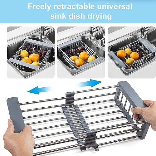 Luximal Adjustable Sliding Vegetable Basket for Kitchen Sinks | Expandable Upto 50cm | Stainless Steel Retractable Kitchen Dish Dryer/Rack Sink Basket | Strainer for Utensils, Fruits, Vegetables - Image 5