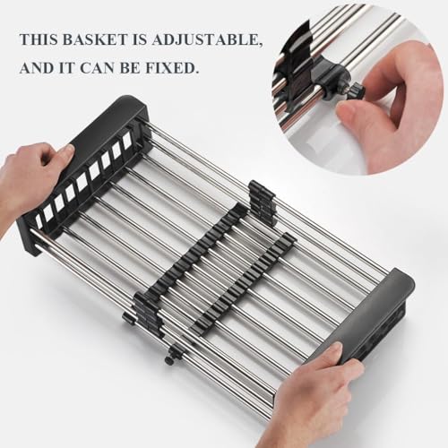Luximal Adjustable Sliding Vegetable Basket for Kitchen Sinks | Expandable Upto 50cm | Stainless Steel Retractable Kitchen Dish Dryer/Rack Sink Basket | Strainer for Utensils, Fruits, Vegetables - Image 4