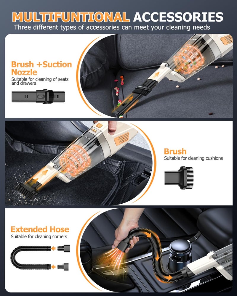 BQYPOWER Handheld Vacuum Cordless, 16000PA Strong Suction Hand Held Vacuum Dust Busters Cordless Rechargeable with Multiple Accessories, Portable Car Vacuum Cleaner High Power for Car Home Office - Image 3